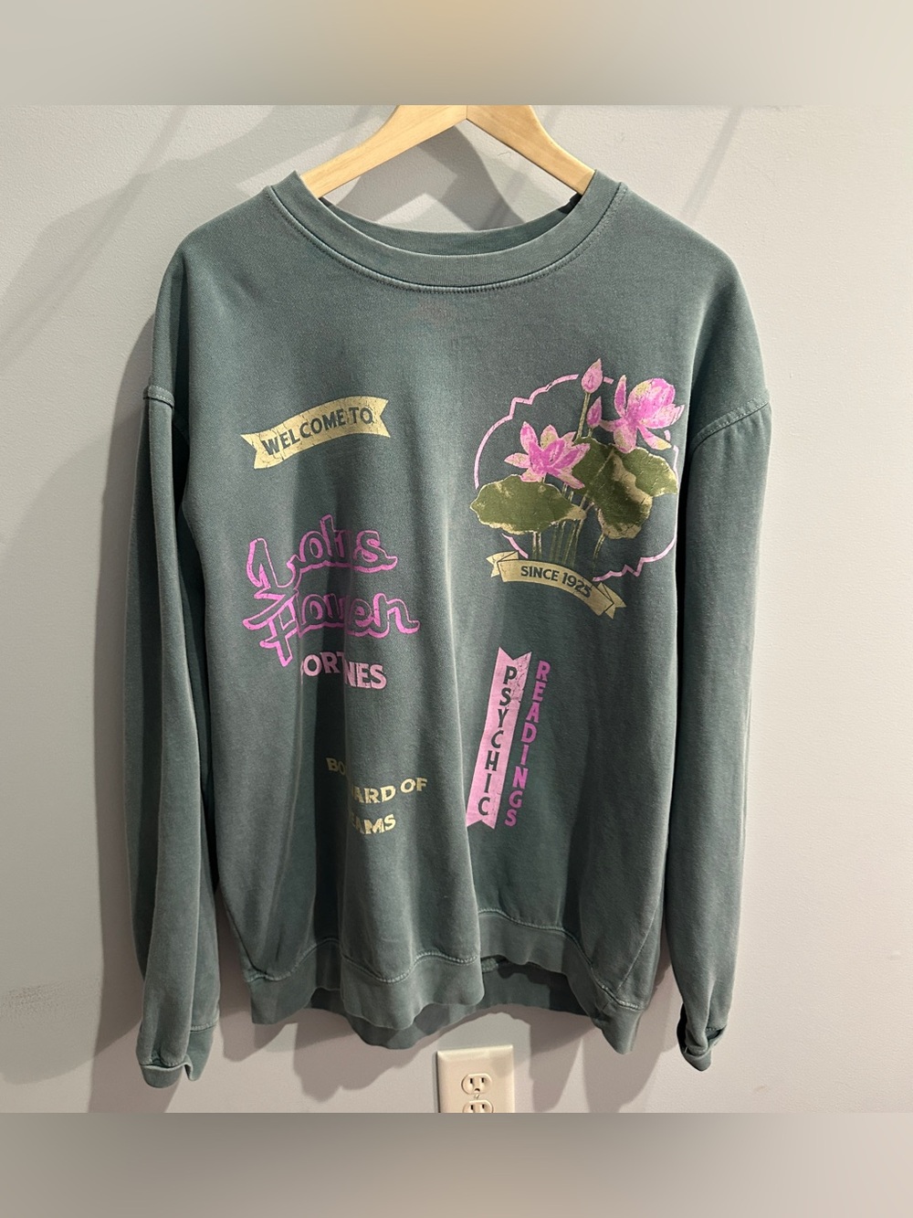 Urban Outfitters Oversized Green Graphic Floral Crewneck Sweatshirt